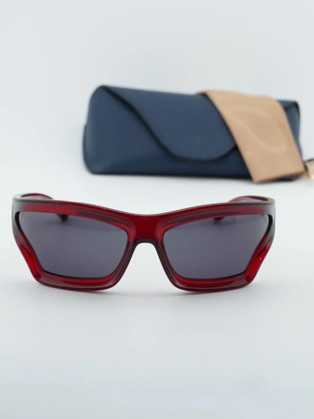 Loewe LW40143U 66A Rectangle Sunglasses - Shiny Red / Grey